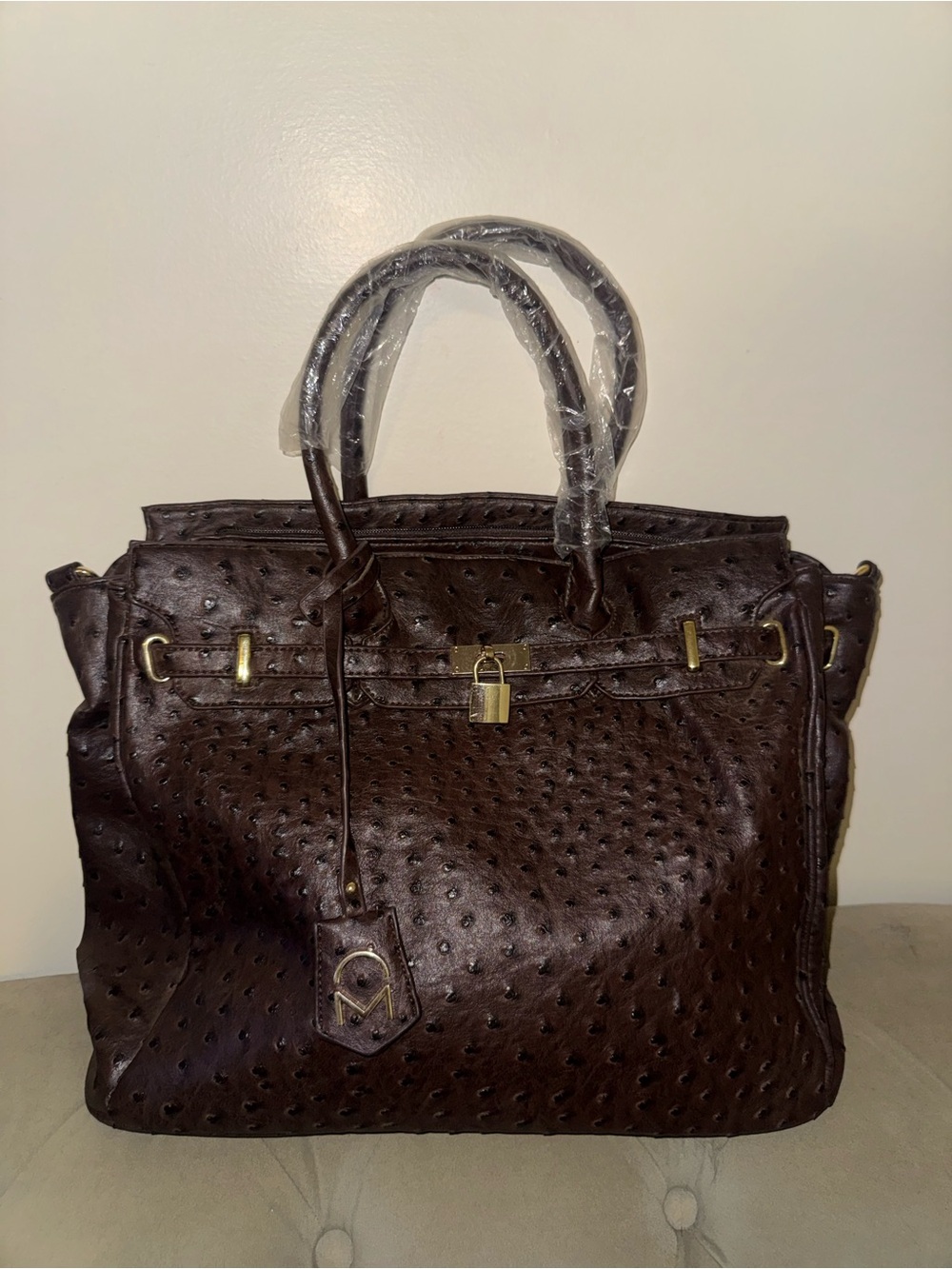 Noble Mount London Ostrich Office Tote Bag brown